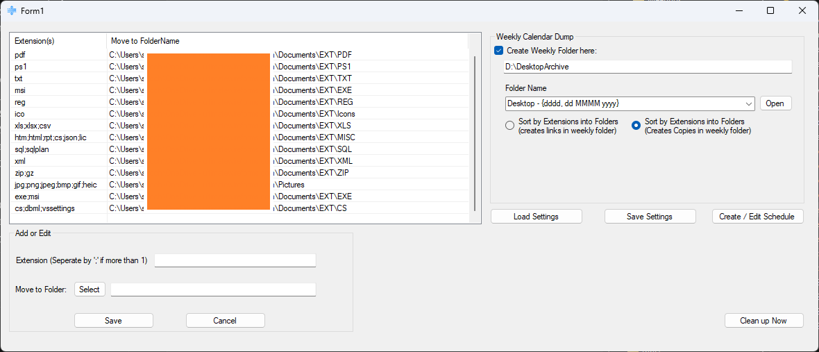 MyDesktopOrganizer settings window